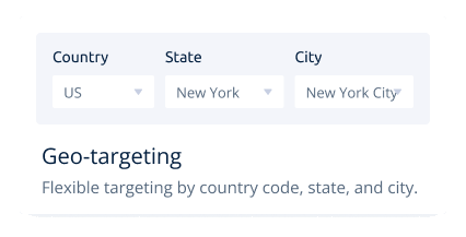 ABC Proxy client geo-targeting panel with country, state and city selectors
